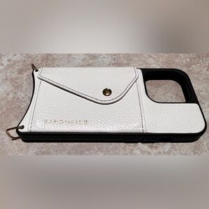 Bandolier Donna iPhone 13 Pro Case, Ivory pebbled leather, gold tone hardware